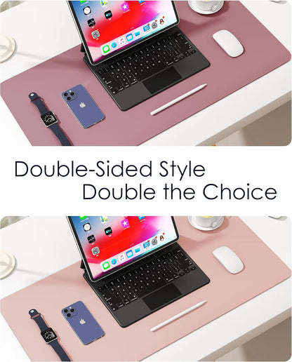 Leather Desk Pad Protector, Waterproof Mouse Pad, PU Desk Mat, Office Desk Cover, Desk Writing Mat for Office/Home/Work/Cubicle (Purple/Pink) 23.7X13.8 In