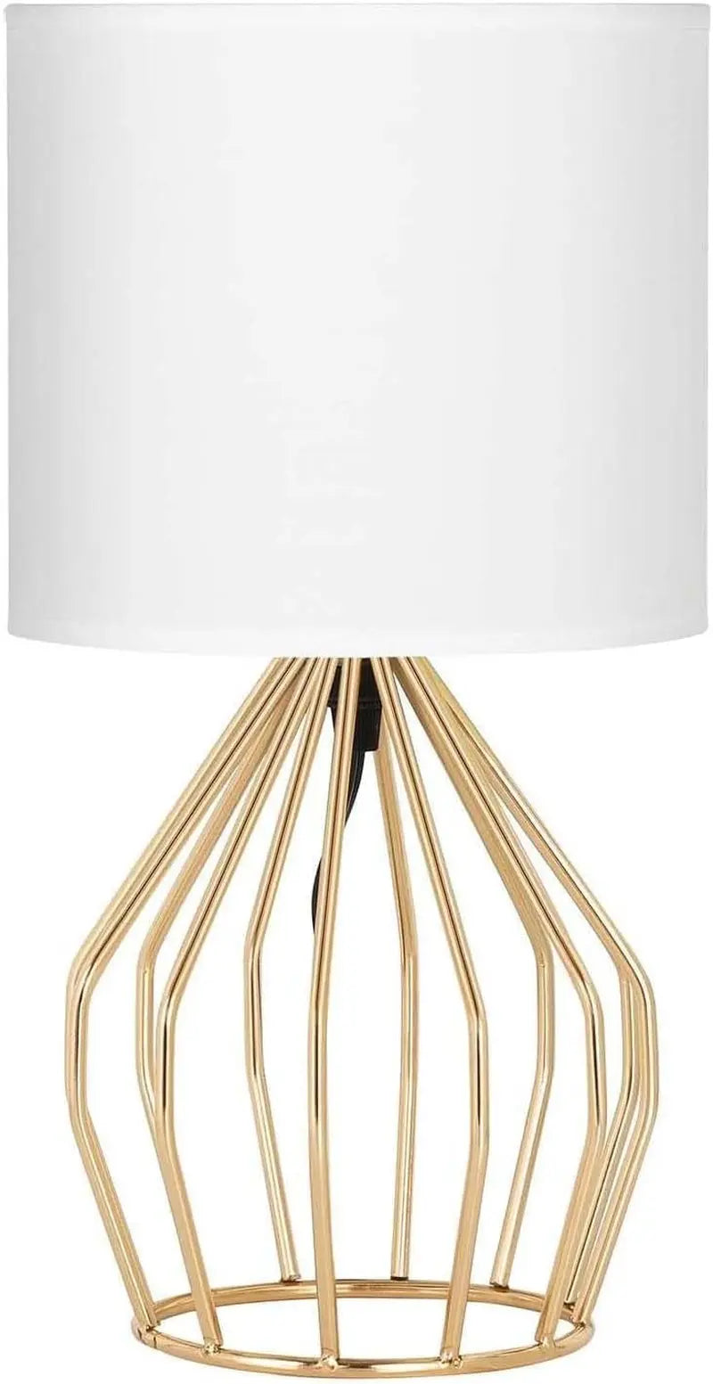 Gold Table Lamp - Modern Style Desk Lamp with Hollowed Out Base Linen Fabric Shade, Small Golden Bedside Lamp for Bedrooms, Living Room