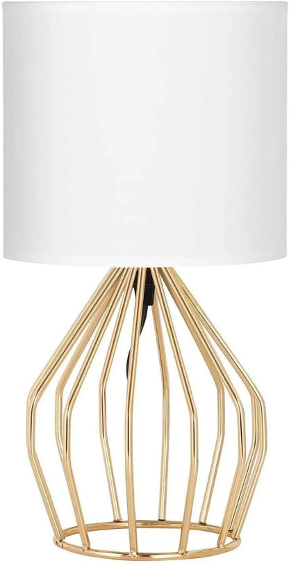 Gold Table Lamp - Modern Style Desk Lamp with Hollowed Out Base Linen Fabric Shade, Small Golden Bedside Lamp for Bedrooms, Living Room