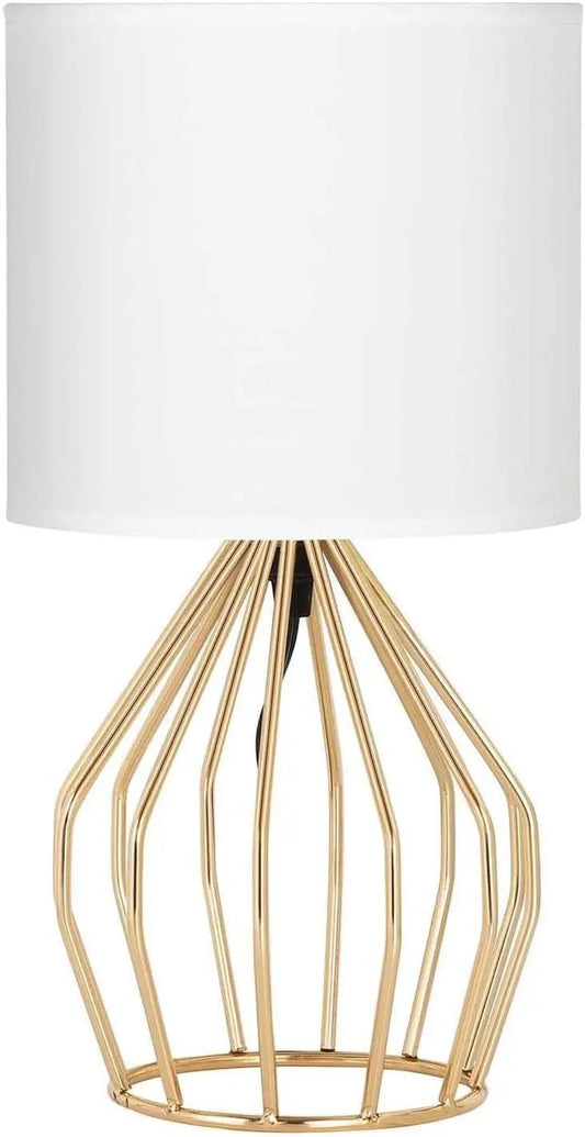 Gold Table Lamp - Modern Style Desk Lamp with Hollowed Out Base Linen Fabric Shade, Small Golden Bedside Lamp for Bedrooms, Living Room