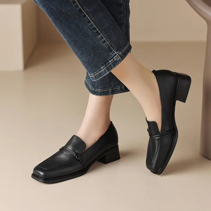 Women’s Retro Minimalist Mid-Heel Leather Shoes FitiqueFit