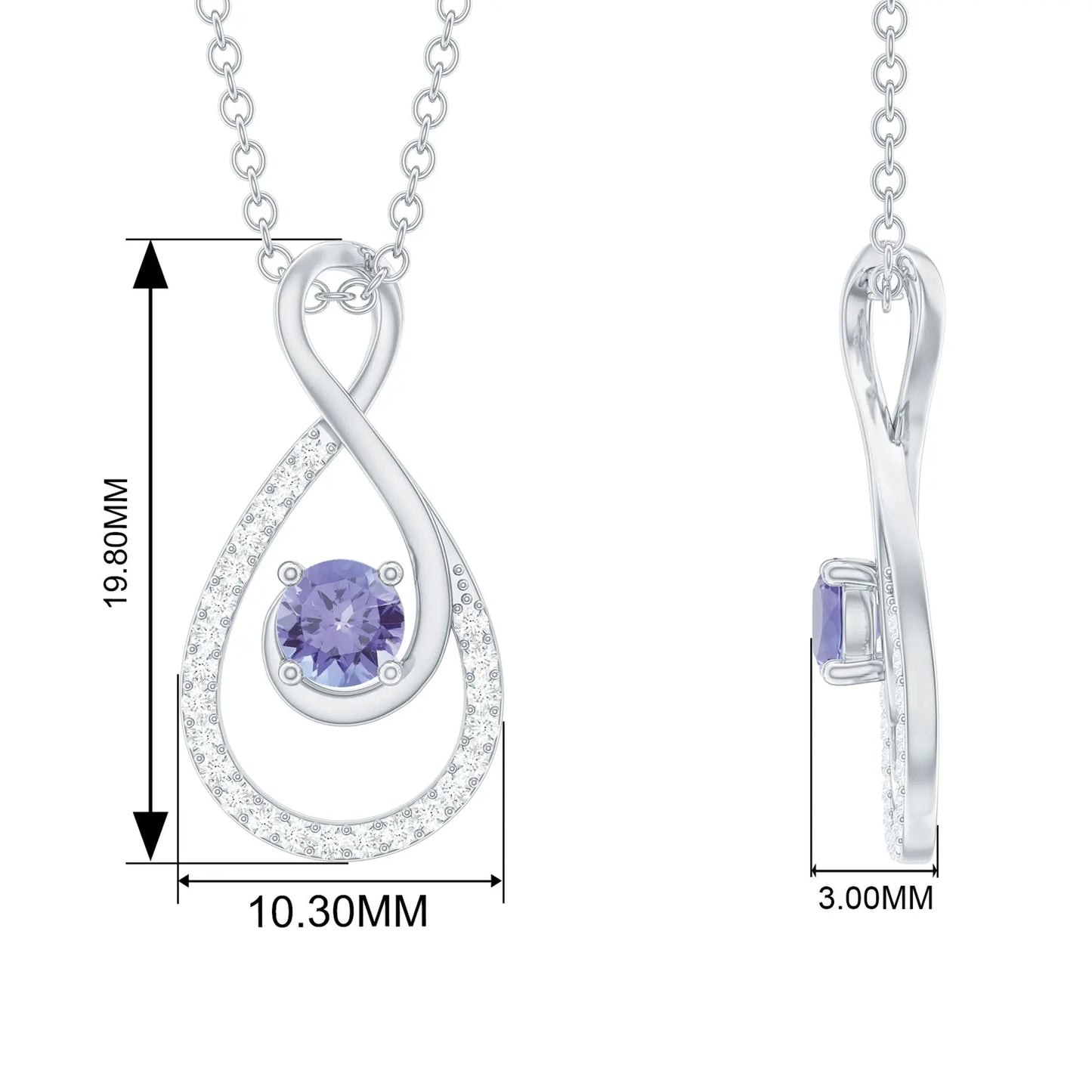 Natural Tanzanite Infinity Pendant Necklace (AAA Grade) - Tanzanite Diamond Necklace - Ready to Gift for Valentines, 14K Yellow Gold
