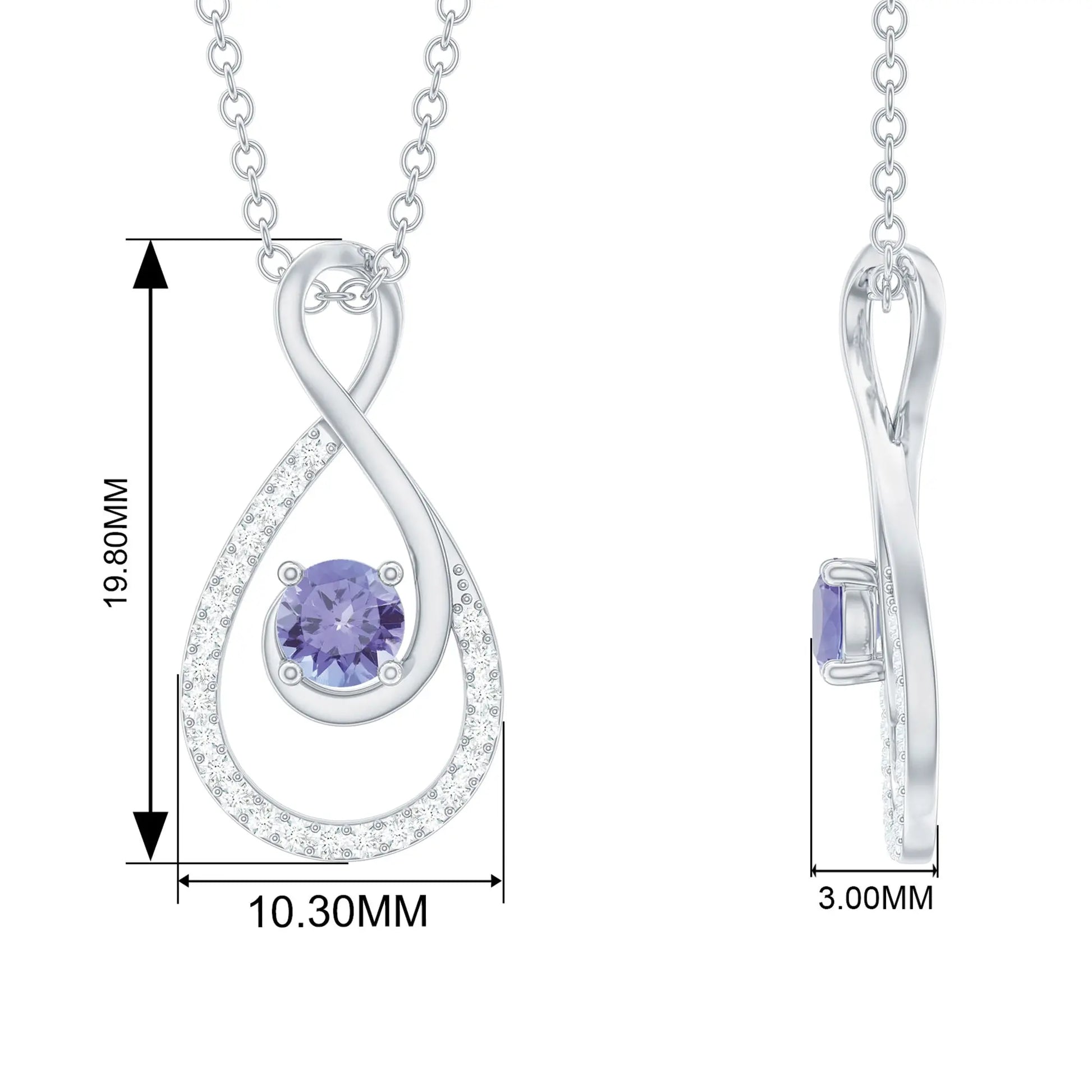 Natural Tanzanite Infinity Pendant Necklace (AAA Grade) - Tanzanite Diamond Necklace - Ready to Gift for Valentines, 14K Yellow Gold