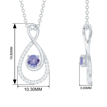 Natural Tanzanite Infinity Pendant Necklace (AAA Grade) - Tanzanite Diamond Necklace - Ready to Gift for Valentines, 14K Yellow Gold