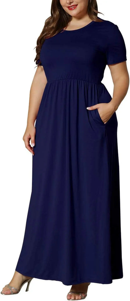 Women’S plus Size Maxi Dresses for Curvy Women Summer Casual Short Sleeve 2026 Long Dress 14W-26W