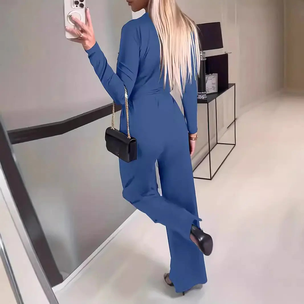 Ladies' Fashionable Slim Fit Sexy V-neck Long Sleeved Slimming Jumpsuit FitiqueFit