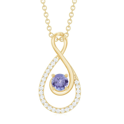 Natural Tanzanite Infinity Pendant Necklace (AAA Grade) - Tanzanite Diamond Necklace - Ready to Gift for Valentines, 14K Yellow Gold