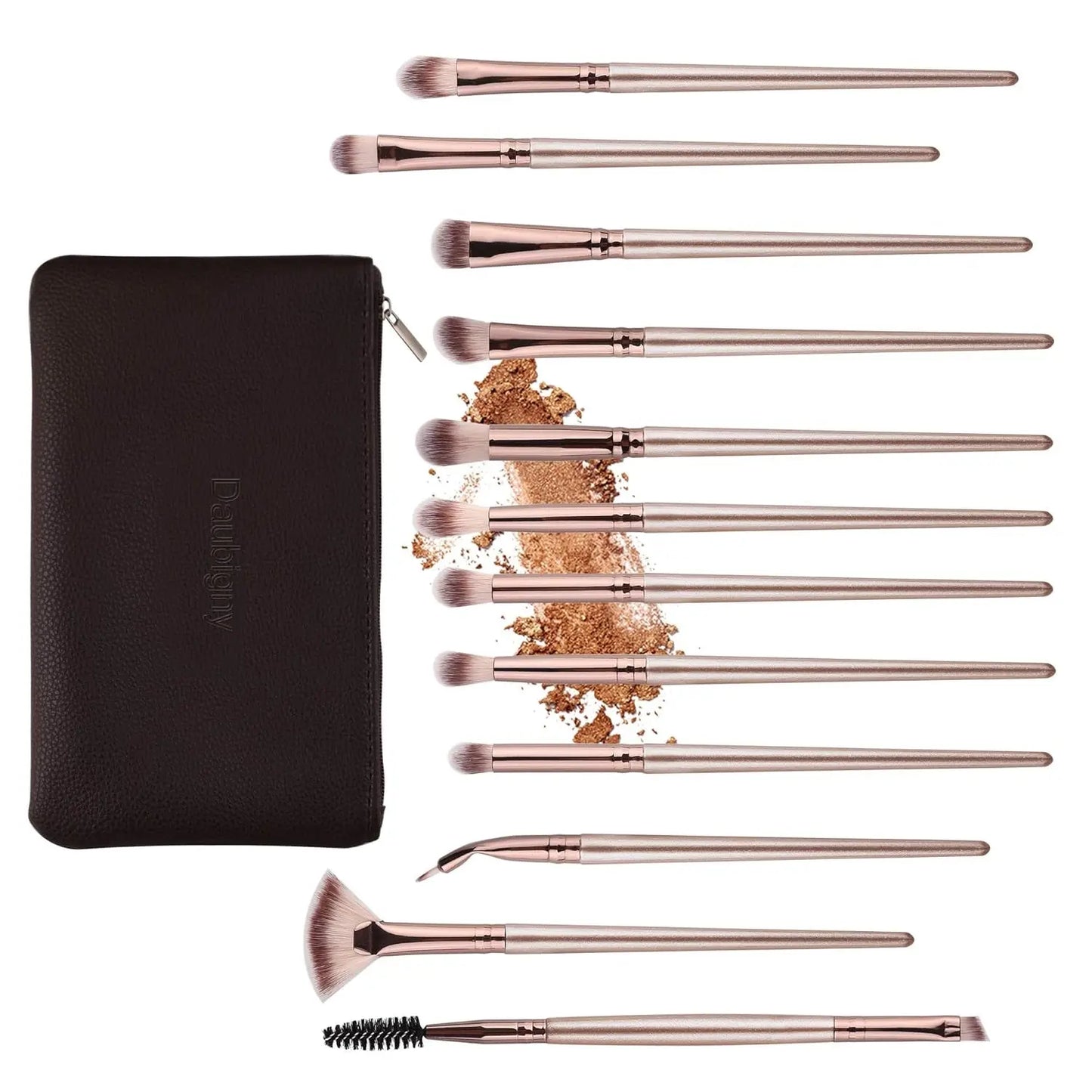 Eye Makeup Brushes,12 PCS Professional Eye Shadow, Concealer, Eyebrow, Foundation, Powder Liquid Cream Blending Brushes Set with Carrying Bag(Champagne Gold)