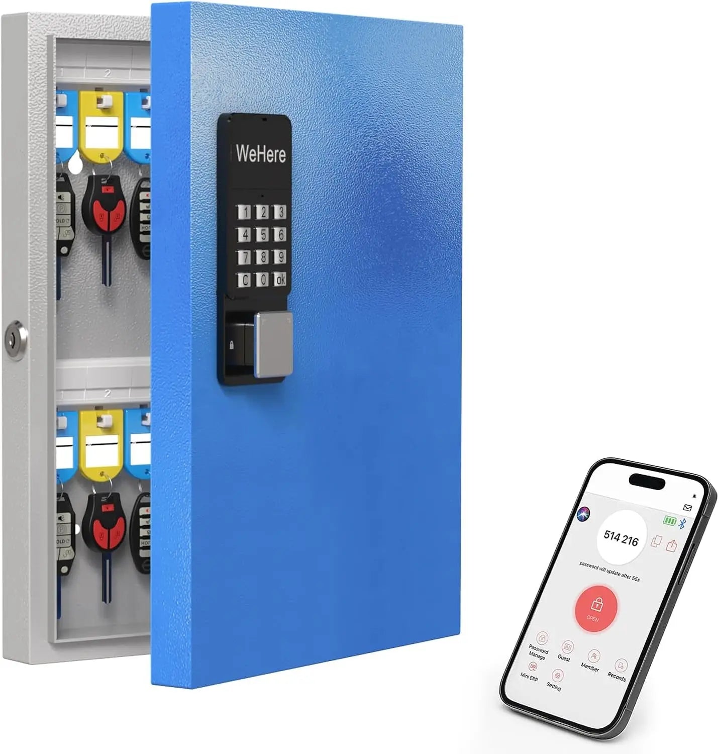 32-Key Smart Key Lock Box with Key Management App(Track Key Borrow/Return), Keypad, Bluetooth & Wifi Unlock (Sold Separately), Wall-Mount Commercial Key Cabinet for School, Rental, Office