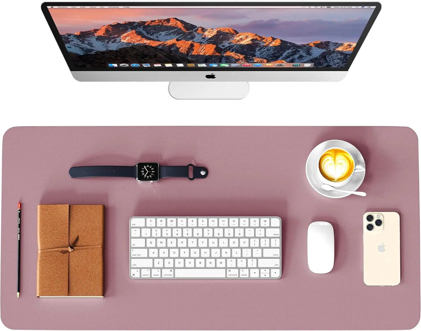 Leather Desk Pad Protector, Waterproof Mouse Pad, PU Desk Mat, Office Desk Cover, Desk Writing Mat for Office/Home/Work/Cubicle (Purple/Pink) 23.7X13.8 In