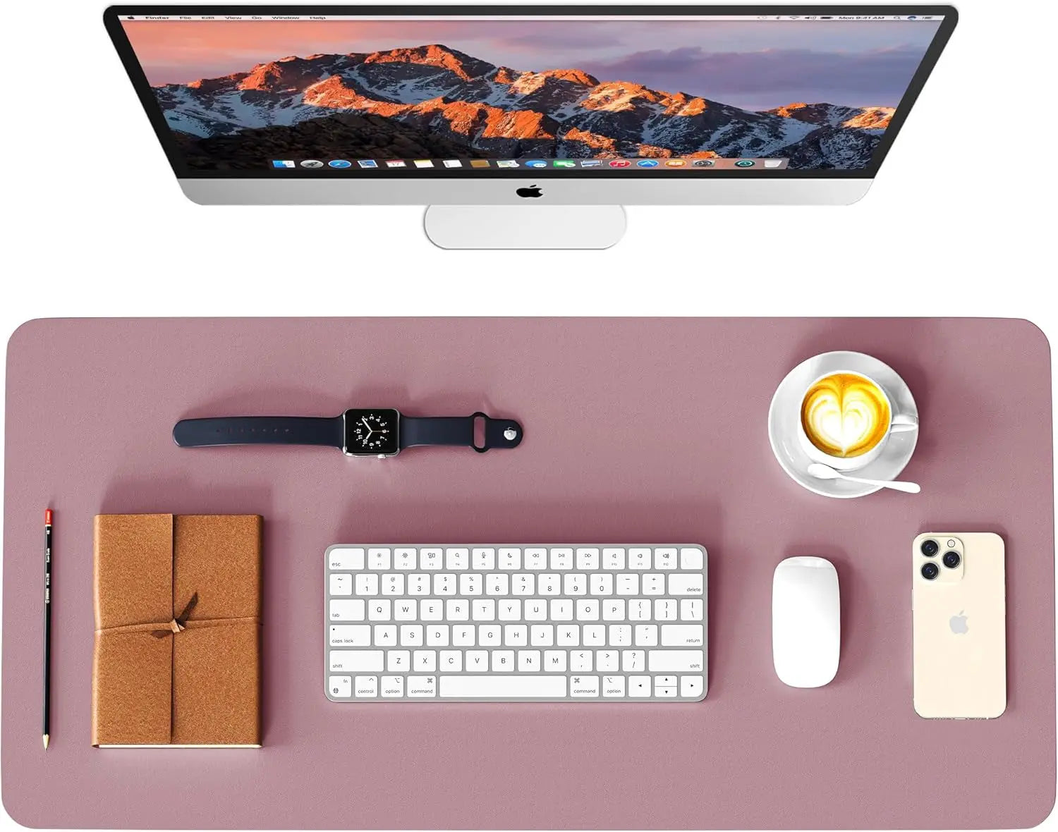 Leather Desk Pad Protector, Waterproof Mouse Pad, PU Desk Mat, Office Desk Cover, Desk Writing Mat for Office/Home/Work/Cubicle (Purple/Pink) 23.7X13.8 In