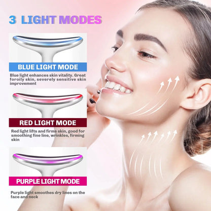 Firming Wrinkle Removal Device for Neck Face, Double Chin Reducer Machine with 45 +5℃ Heat & 3 Color Modes for Skin Care, Face Lift, Improve, Smooth and Tightening Skin, White