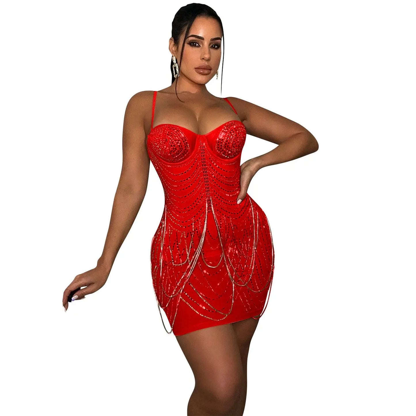 Fashion New Product Hot Drill Perspective Sling Dress Women FLIPSTYLEZLLC