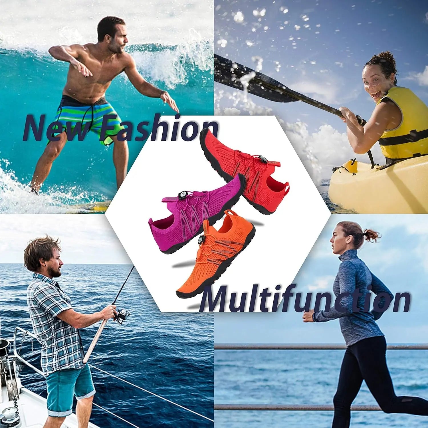 Water Shoes for Women Men, Quick-Dry Barefoot Swim Shoes with Drainage Holes, Lightweight Aqua Shoe for Beach Pool River Boating Yoga Walking