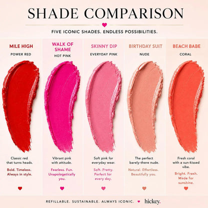 Lipstick Fashion Week Collection, 5 Piece Refill Set (Mile High, Birthday Suit, Walk of Shame, Beach Babe, Skinny Dip), Long Lasting Hydrating Lipstick for Women, Vegan & Gluten-Free
