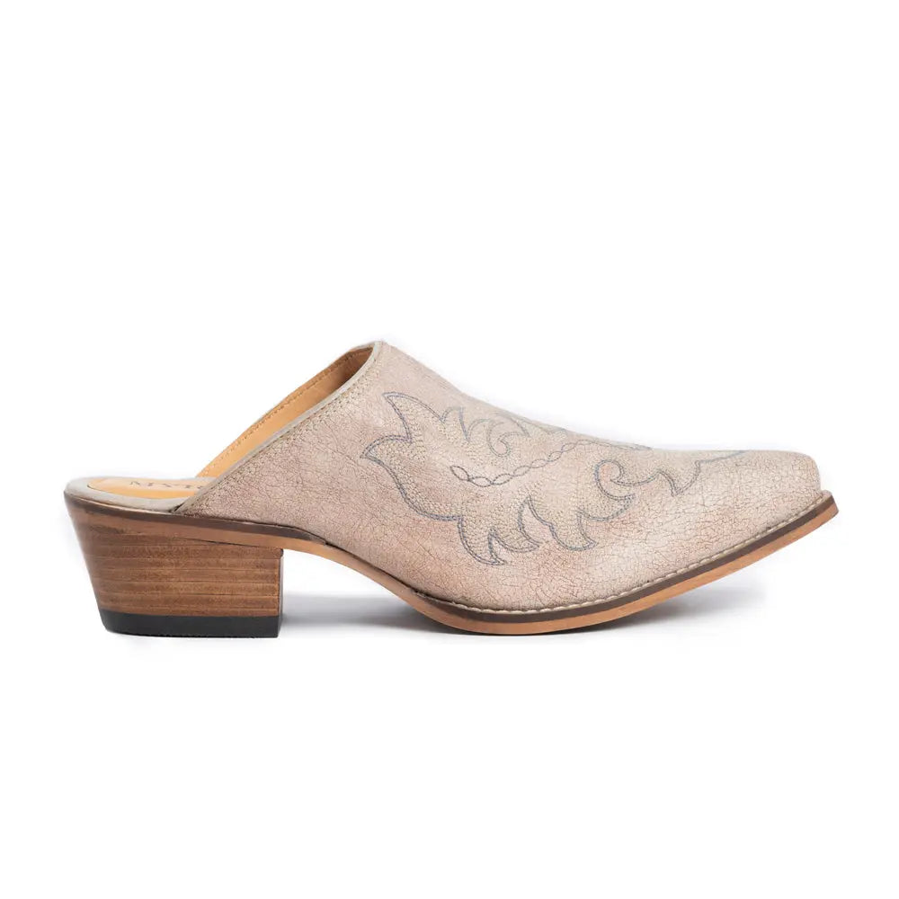 Myra El Paso Ivory Embroidered Mules for Women Pointed Toe, Low Block Heel Western Leather Shoes Myra USA