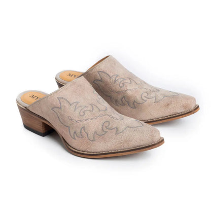 Myra El Paso Ivory Embroidered Mules for Women Pointed Toe, Low Block Heel Western Leather Shoes Myra USA
