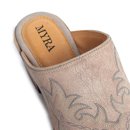 Myra El Paso Ivory Embroidered Mules for Women Pointed Toe, Low Block Heel Western Leather Shoes Myra USA