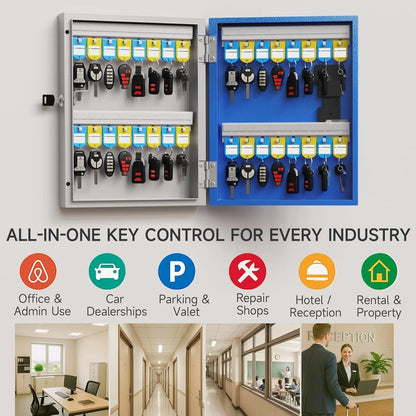 32-Key Smart Key Lock Box with Key Management App(Track Key Borrow/Return), Keypad, Bluetooth & Wifi Unlock (Sold Separately), Wall-Mount Commercial Key Cabinet for School, Rental, Office