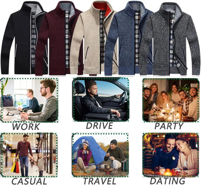 Men'S Casual Full Zip Slim Thick Knitted Cardigan Sweaters with Pockets