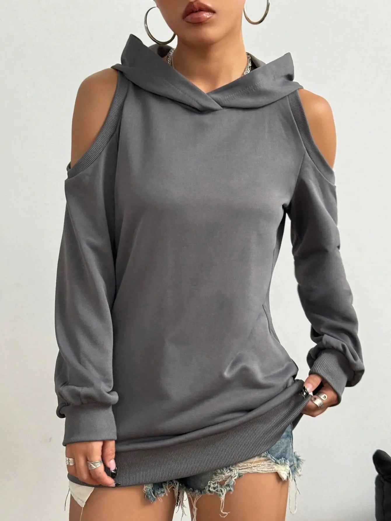 Autumn And Winter Solid Color Off-the-shoulder Hooded Women's Fashion Sweater My Store