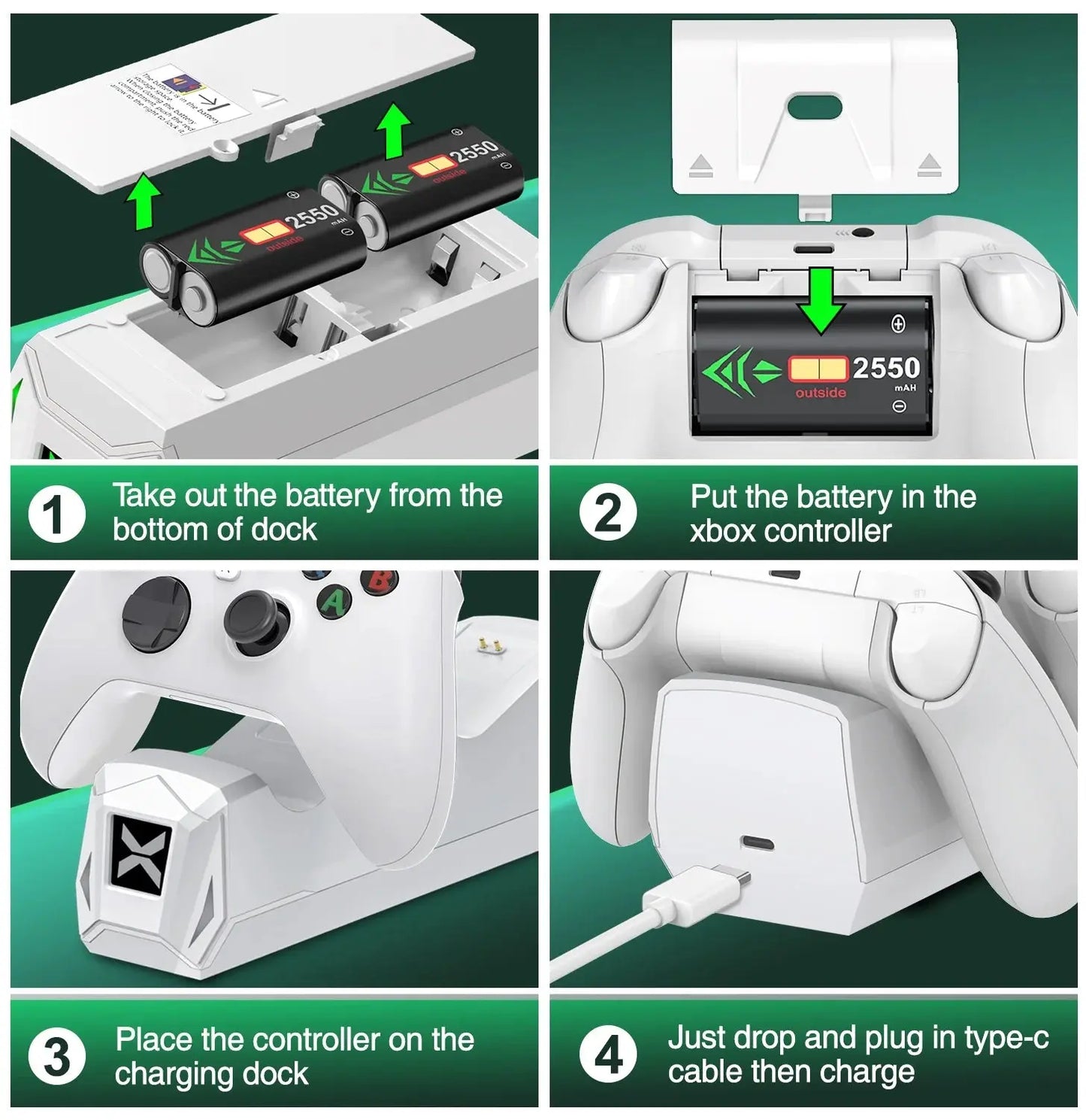 Dual Xbox Controller Charger with 2×5520Mwh Battery Packs for Xbox Series X|S/One/Elite