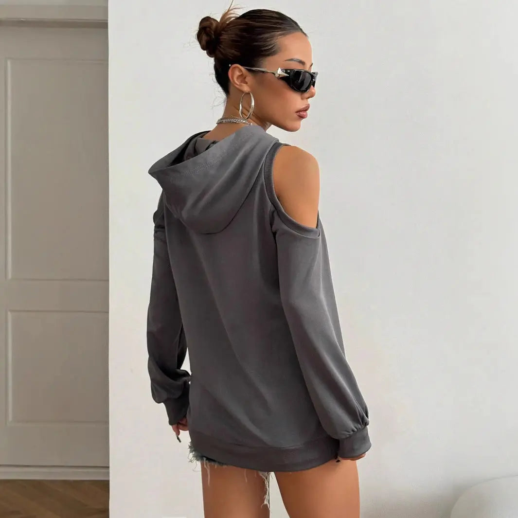 Autumn And Winter Solid Color Off-the-shoulder Hooded Women's Fashion Sweater My Store