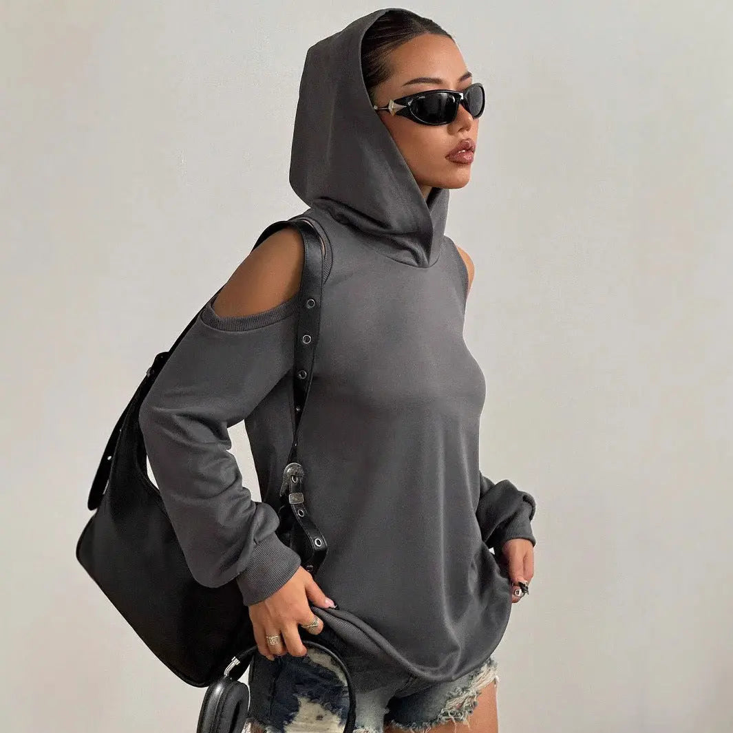 Autumn And Winter Solid Color Off-the-shoulder Hooded Women's Fashion Sweater My Store