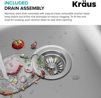 KRAUS Premier 32-Inch Undermount 50/50 Double Bowl 18-Gauge Stainless Steel Kitchen Sink with Strainers (X2), KBU22