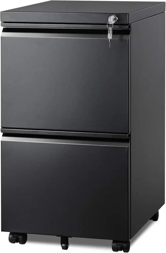 2 Drawer Metal File Cabinet, Fully Assembled, under Desk, Black, Lock, Fits Letter/Legal/A4 Size Files