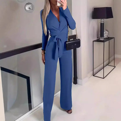 Ladies' Fashionable Slim Fit Sexy V-neck Long Sleeved Slimming Jumpsuit FitiqueFit