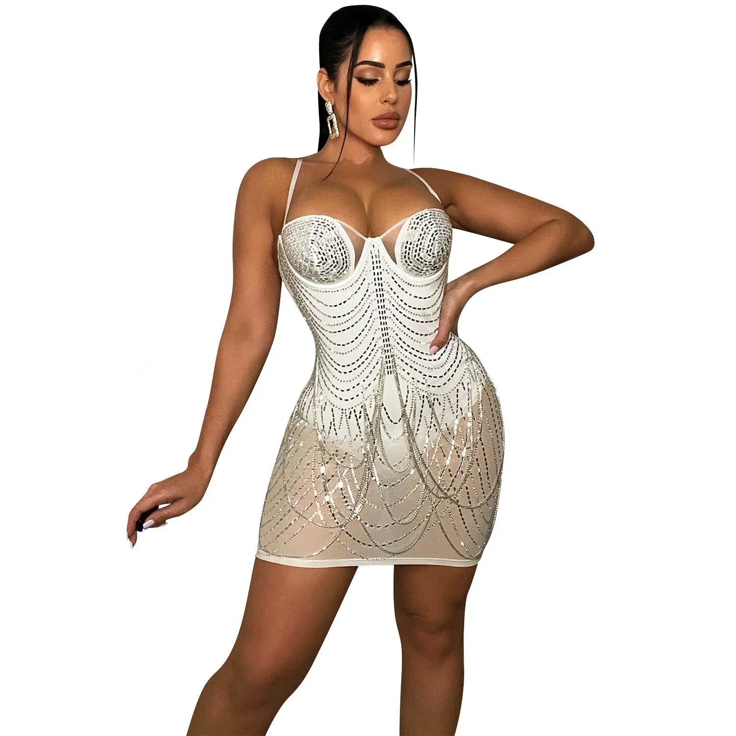 Fashion New Product Hot Drill Perspective Sling Dress Women FLIPSTYLEZLLC