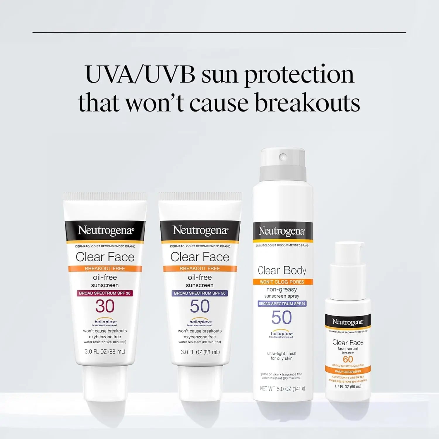 Neutrogena Clear Face Sunscreen Lotion SPF 50 for Acne-Prone Skin Broad Spectrum UVA UVB Protection Oil-Free No-Fragrance No-Oxybenzone Water-Resistant Daily Face Moisturizer, 3 Fl Oz