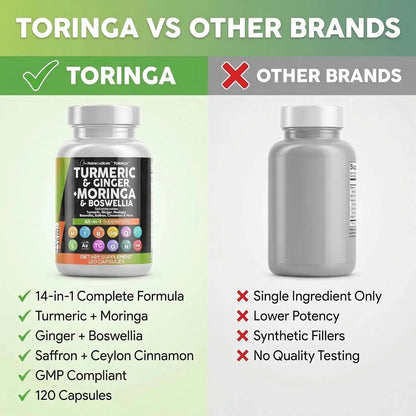 Turmeric Moringa Supplement | Ginger Boswellia Saffron - Supplement for Women and Men with Ceylon Cinnamon, Tart Cherry, Quercetin Garlic Nettle Holy Basil - 1Pack