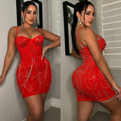 Fashion New Product Hot Drill Perspective Sling Dress Women FLIPSTYLEZLLC