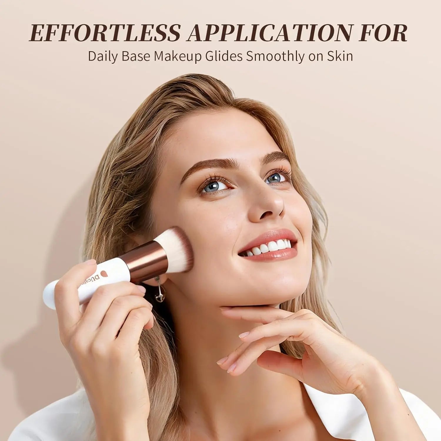 Foundation Brush,Flat Top Kabuki Brush Synthetic Professional Makeup Brush Liquid Blending Mineral Powder Buffing Stippling Makeup Tools, Rose Golden/White