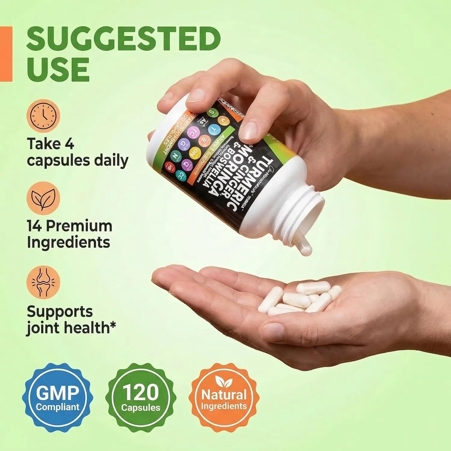 Turmeric Moringa Supplement | Ginger Boswellia Saffron - Supplement for Women and Men with Ceylon Cinnamon, Tart Cherry, Quercetin Garlic Nettle Holy Basil - 1Pack