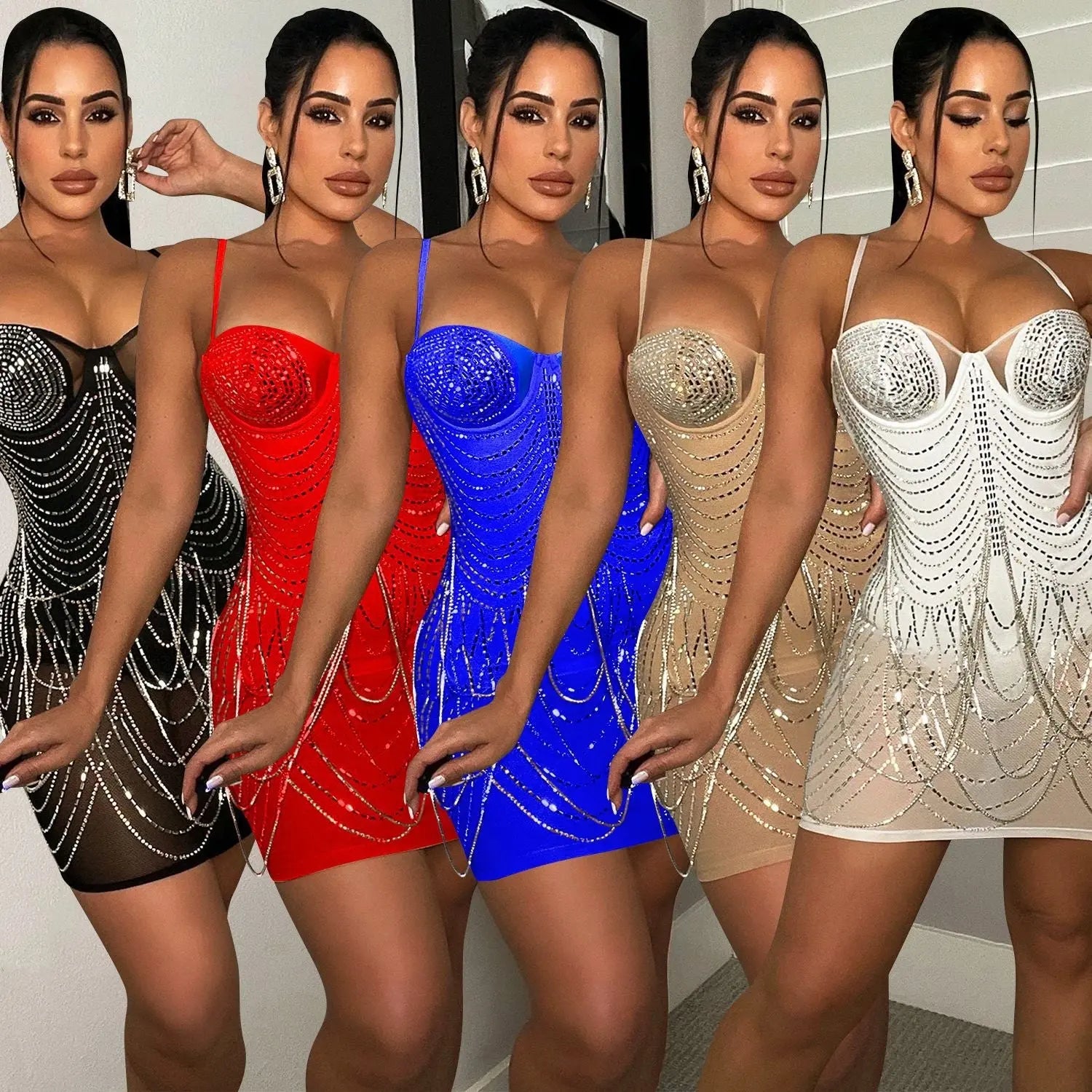 Fashion New Product Hot Drill Perspective Sling Dress Women FLIPSTYLEZLLC