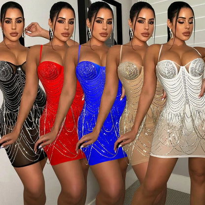 Fashion New Product Hot Drill Perspective Sling Dress Women FLIPSTYLEZLLC