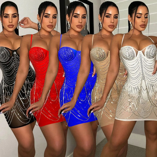 Fashion New Product Hot Drill Perspective Sling Dress Women FLIPSTYLEZLLC