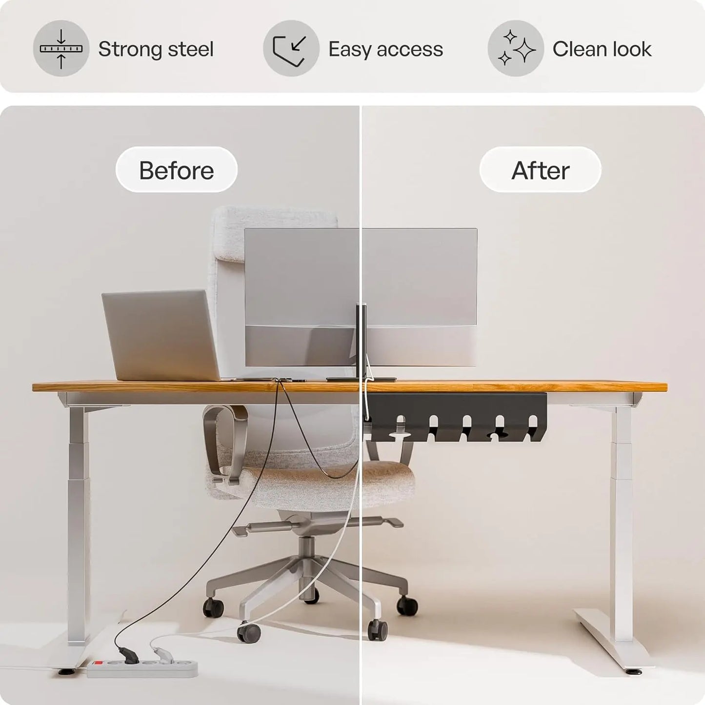 Cable Management under Desk for Easy Mounting Under-Table I Set of 3 - with 10X Cable Ties I Desk Organizer for Office/Home Office Table Thoughtful Cable Tray Holder