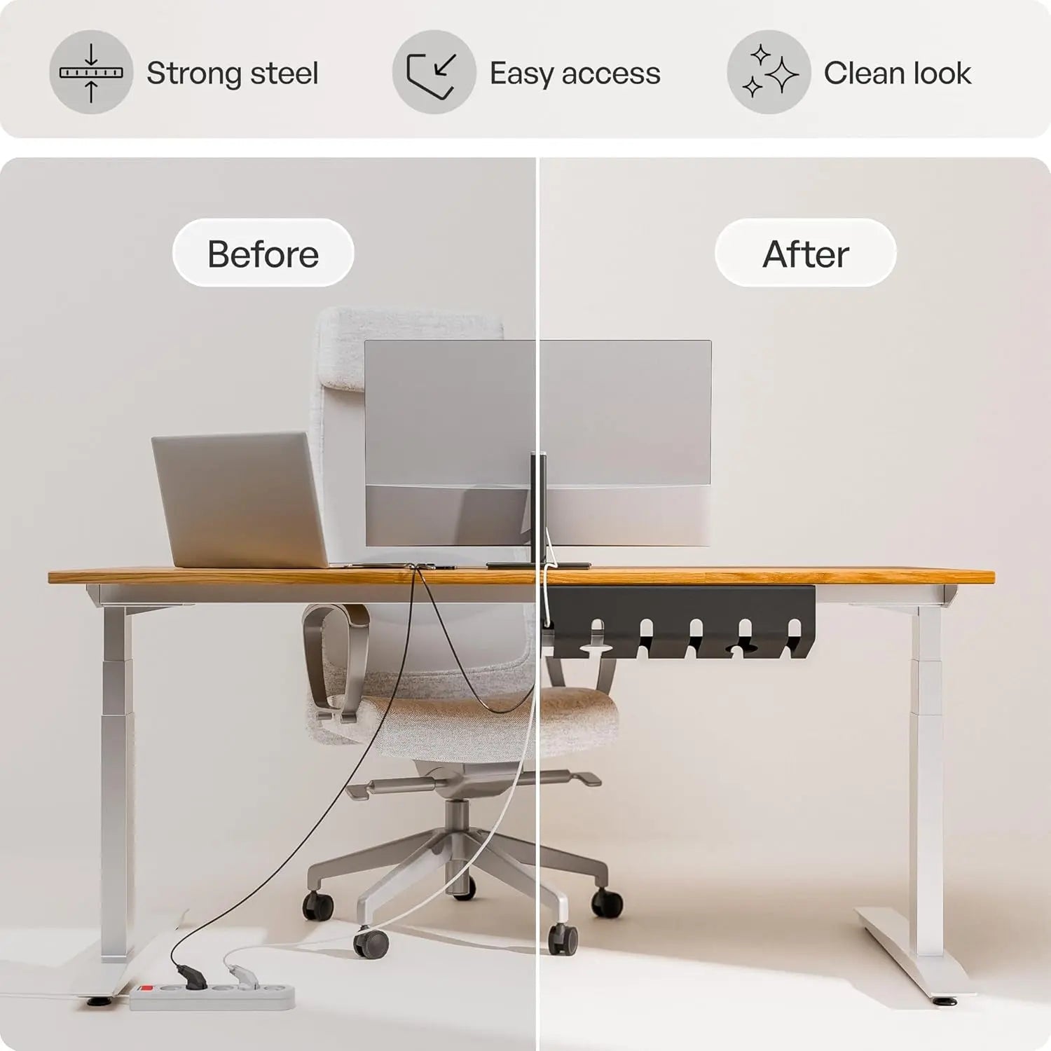 Cable Management under Desk for Easy Mounting Under-Table I Set of 3 - with 10X Cable Ties I Desk Organizer for Office/Home Office Table Thoughtful Cable Tray Holder