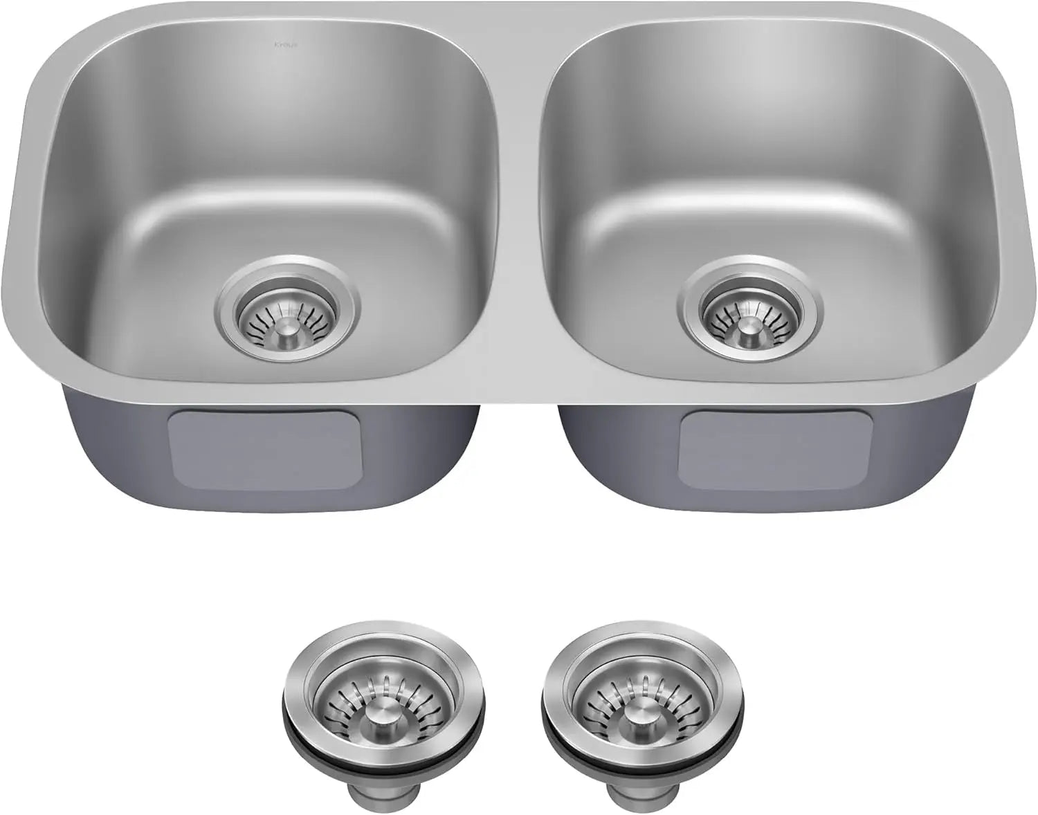 KRAUS Premier 32-Inch Undermount 50/50 Double Bowl 18-Gauge Stainless Steel Kitchen Sink with Strainers (X2), KBU22