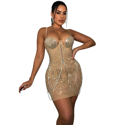 Fashion New Product Hot Drill Perspective Sling Dress Women FLIPSTYLEZLLC