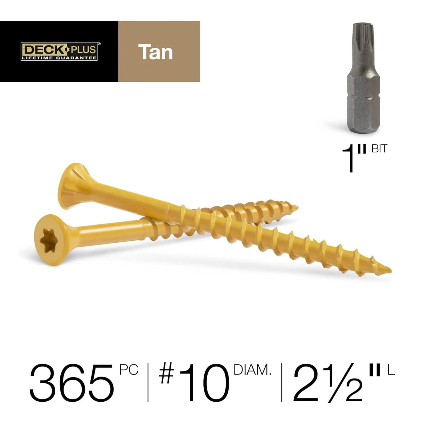 2-1/2 Inch Epoxy Coated Exterior Wood and Fence Screws #10 X 2-1/2" Torx/Star Drive Included Coarse Thread, Outdoor Rust Resistant Decking Screw, Tan, 5 Lb Box, 365 Pieces | 48416