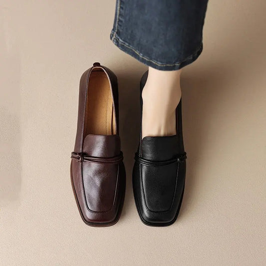Women’s Retro Minimalist Mid-Heel Leather Shoes FitiqueFit