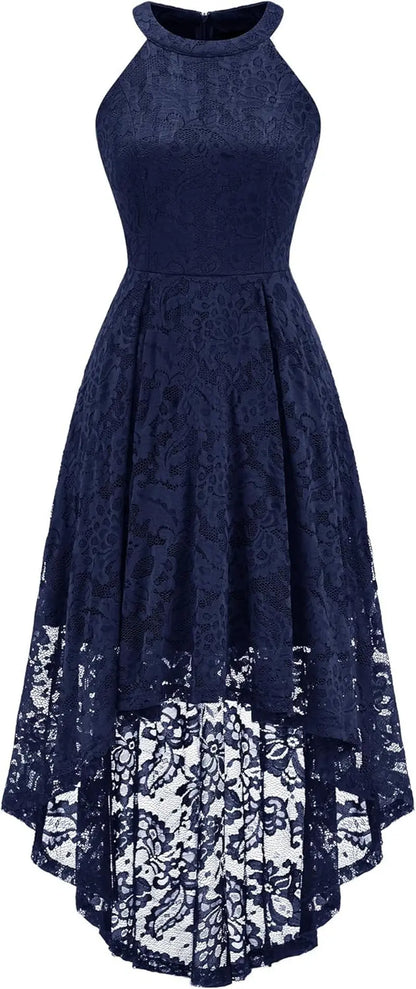 Women Halter Lace Wedding Guest Dress Hi-Lo Cocktail Party Bridesmaid Formal Dresses