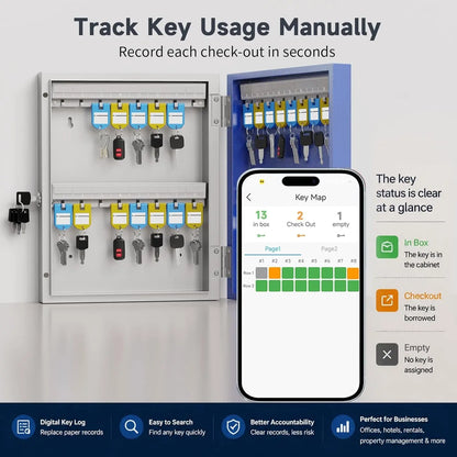 32-Key Smart Key Lock Box with Key Management App(Track Key Borrow/Return), Keypad, Bluetooth & Wifi Unlock (Sold Separately), Wall-Mount Commercial Key Cabinet for School, Rental, Office