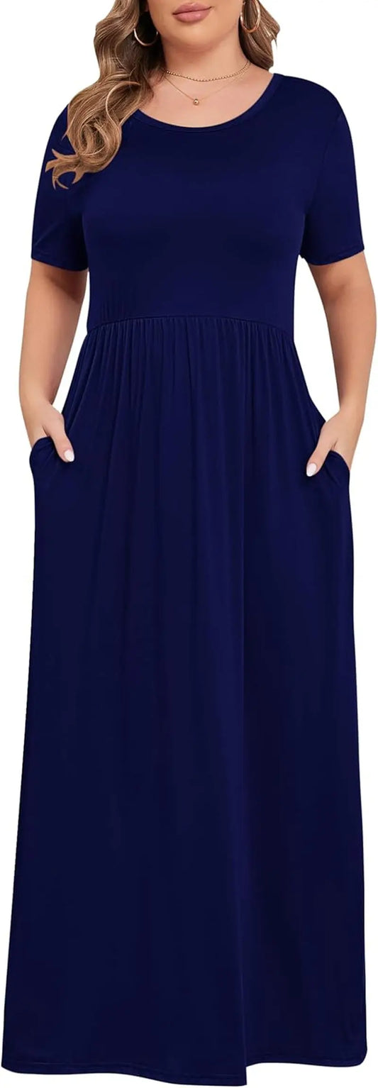 Women’S plus Size Maxi Dresses for Curvy Women Summer Casual Short Sleeve 2026 Long Dress 14W-26W