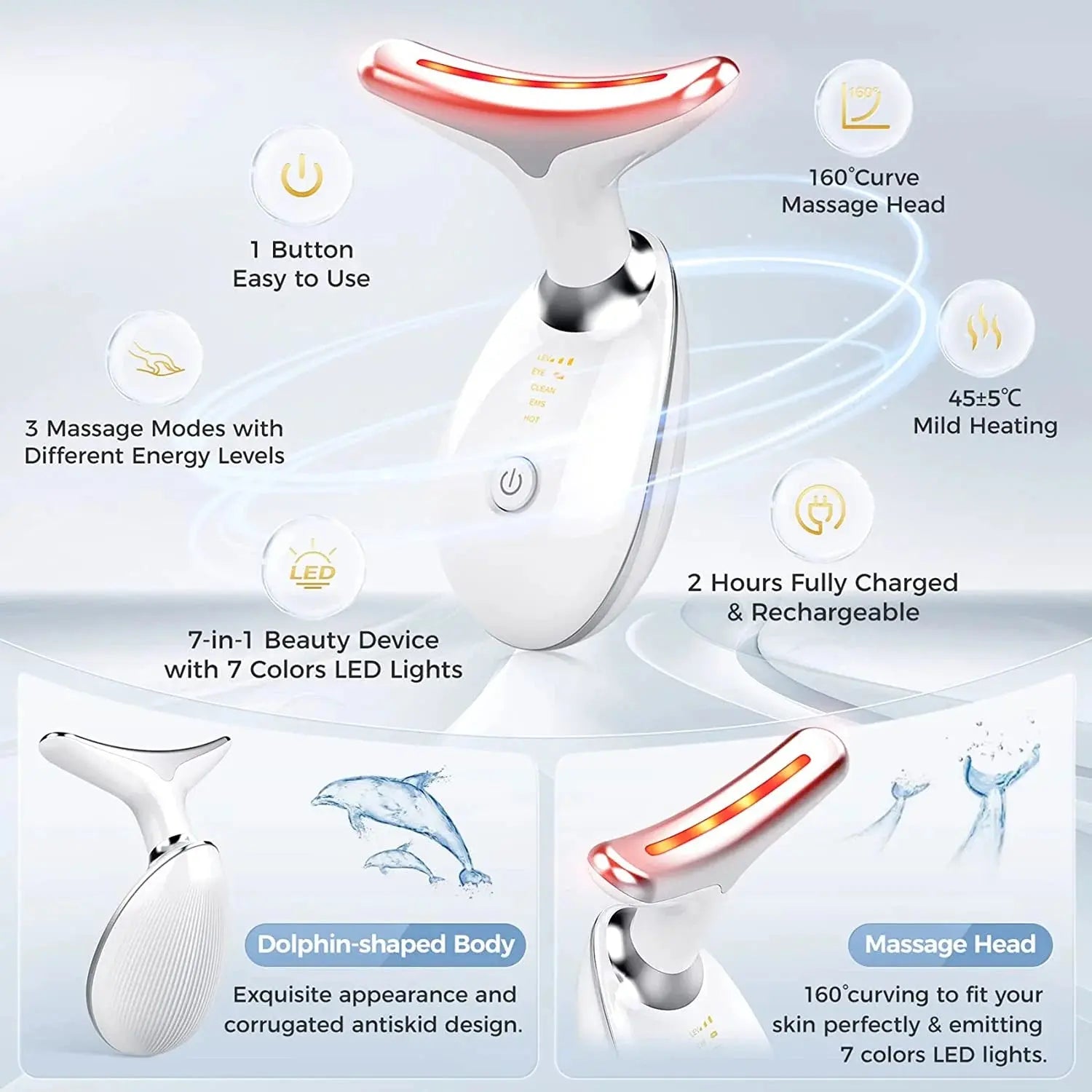 Firming Removal Device for Neck Face, Facial and Neck Massage Kit, Double Chin Reducer Vibration Massager for Skin Care,Improve, Firm, and Smooth, White